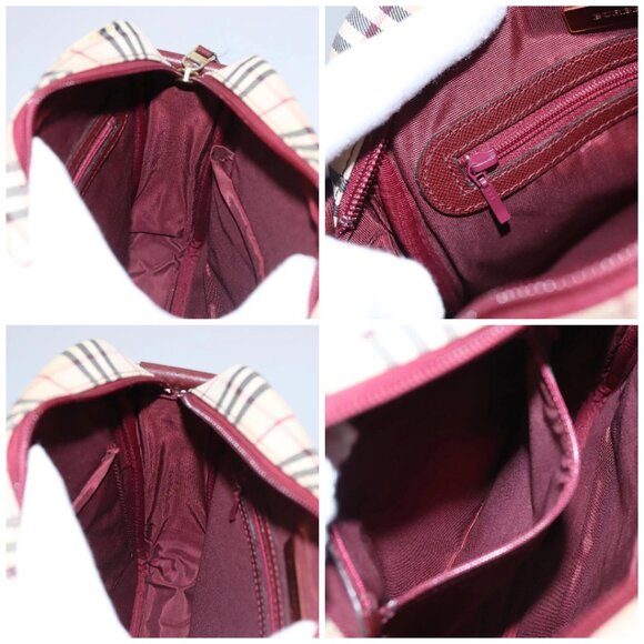 BURBERRY Nova Check Shoulder Bag Canvas Beige Red Auth 112999 - Picture 16 of 16